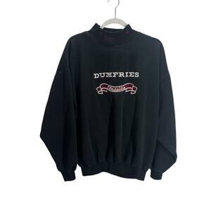 Dumfries Classics Embroidered Sweatshirt L Retro Y2K Mock Neck Black Pullover